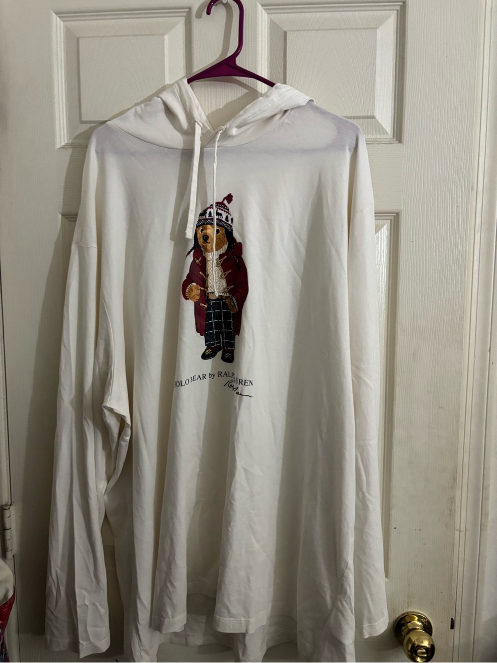 Ralph Lauren White Long Sleeve Hoodie with Polo Bear Graphic